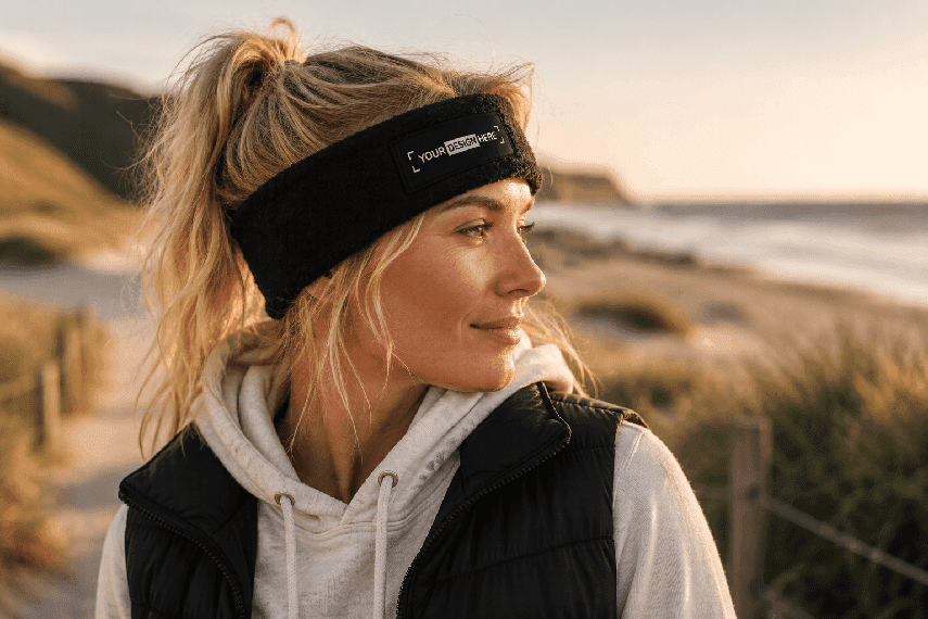 Große Ansicht eines Sport-Stirnbands mit vollfarbigem Logo