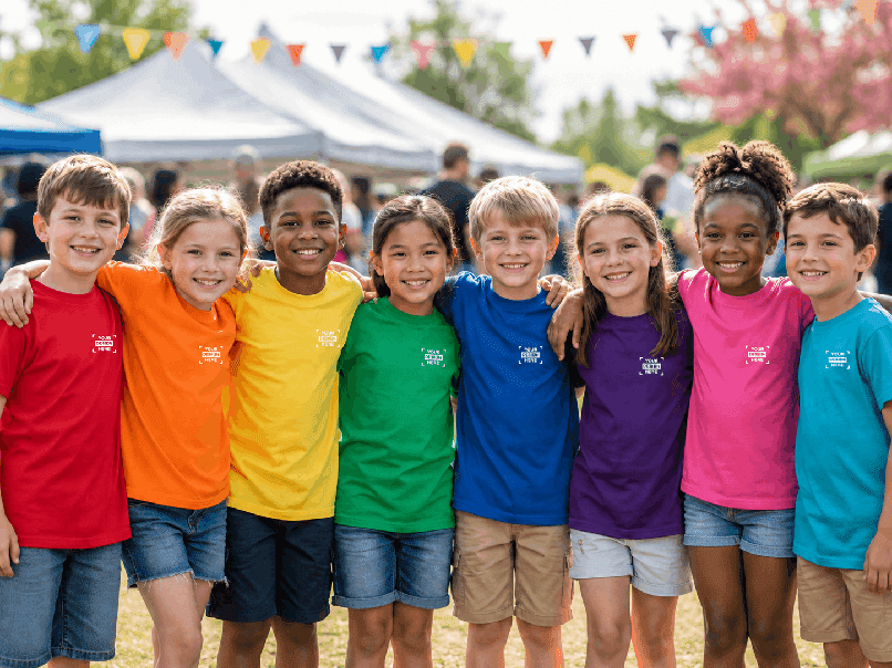 Große Ansicht von Kindern mit bedruckten T-Shirts