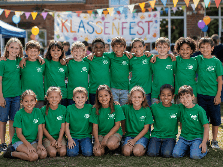 Große Ansicht einer Schulklasse mit bedruckten Kinder-T-Shirts