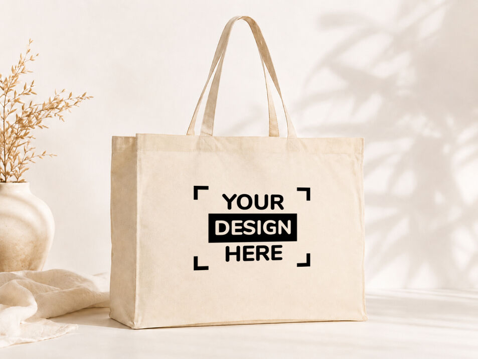 Große Ansicht einer bedruckten Baumwolltasche mit Logo
