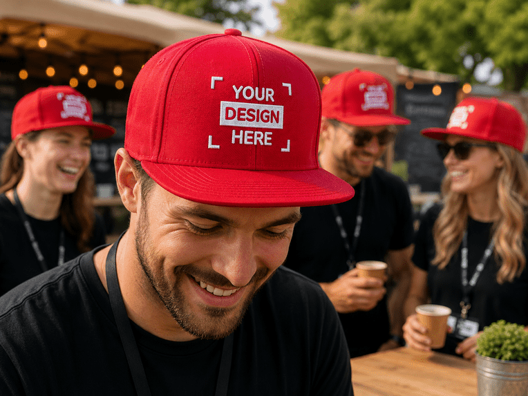 Große Ansicht einheitlicher Snapbacks mit Logo für Teams und Events
