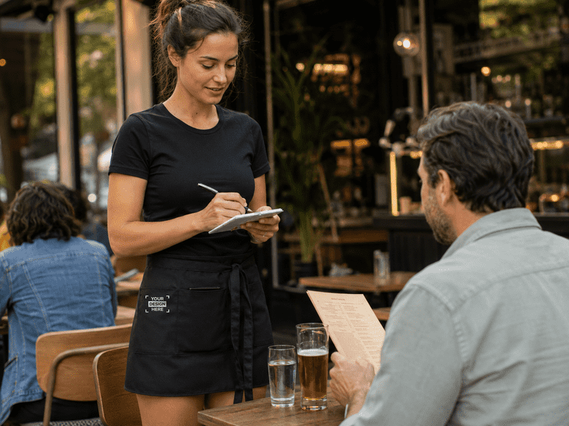 Kurze bedruckte Bistroschürze für Kellner im Biergarten und an der Bar
