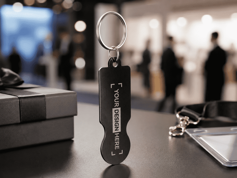 Bedruckter Einkaufswagenchip aus Metall als Messe- und Firmengeschenk