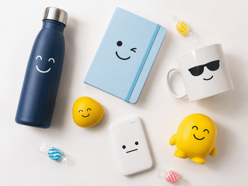 Bunte Werbeartikel und Bueroaccessoires als humorvolle Giveaways