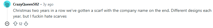 Reddit comment about a disappointing company gift