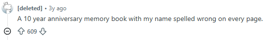 Reddit comment about a disappointing company gift