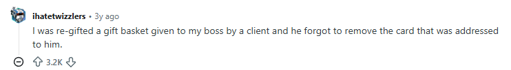 Reddit comment about a disappointing company gift
