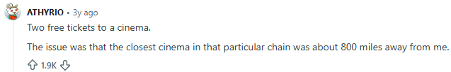 Reddit comment about a disappointing company gift