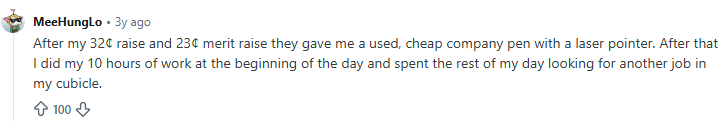 Reddit comment about a disappointing company gift