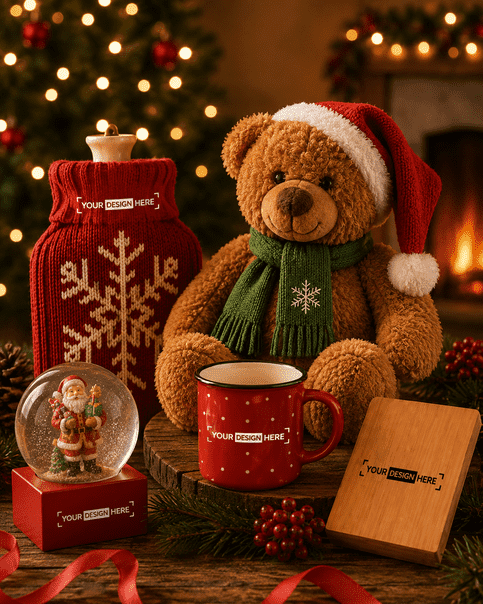 Cadeaux de Noël personnalisés avec logo d’entreprise dans une boîte cadeau imprimée