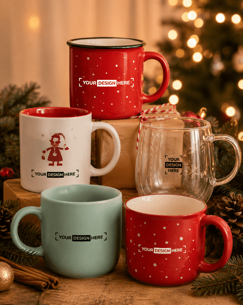 Mugs de Noël personnalisés avec logo d’entreprise